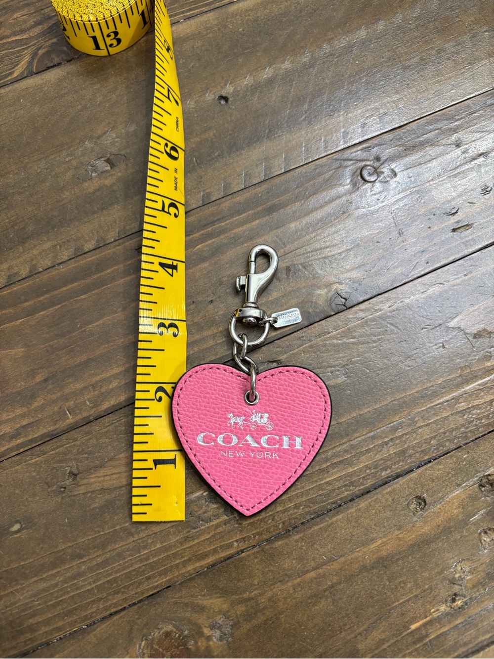 COACH Pink Heart Leather Key/Bag Charm with Silver Hardware - Picture 3 of 3